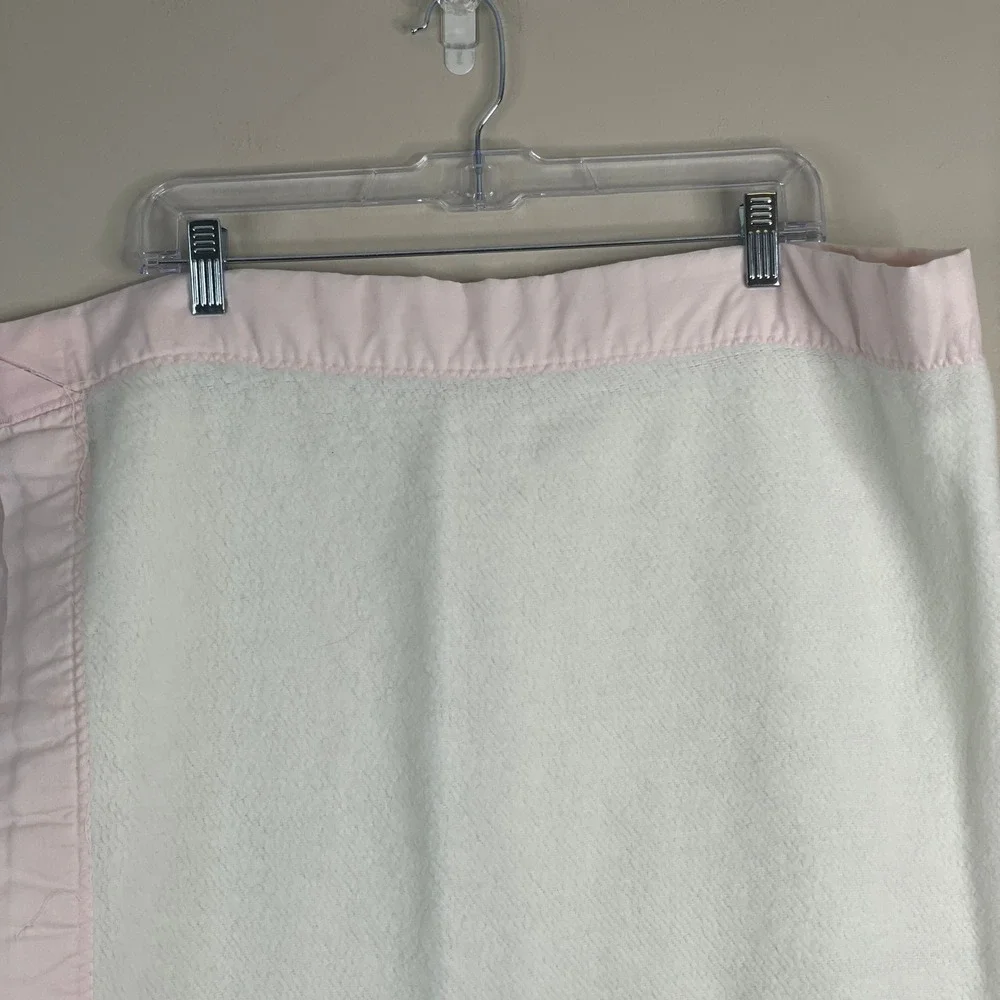 Vintage 70s 80s Satin Trim Baby Blanket Pink White Embroidered Bear ABCs Comfy